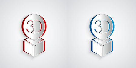 Paper cut Isometric cube icon isolated on grey background. Geometric cubes solid icon. 3D square sign. Box symbol. Paper art style. Vectorのイラスト素材