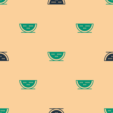 Green and black Watermelon icon isolated seamless pattern on beige background. Vectorのイラスト素材