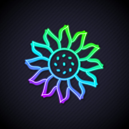 Glowing neon line Flower icon isolated on black background. Vectorのイラスト素材