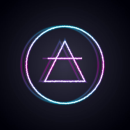Glowing neon line Air element of the symbol alchemy icon isolated on black background. Basic mystic elements. Vectorのイラスト素材