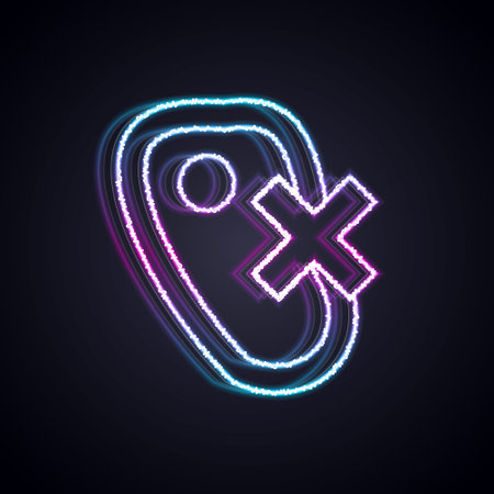 Glowing neon line No meat icon isolated on black background. No fast food allowed - vegetarian food. Vectorのイラスト素材