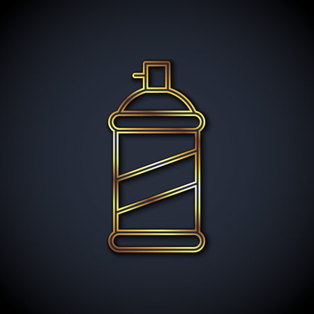 Gold line Paint spray can icon isolated on black background. Vectorのイラスト素材