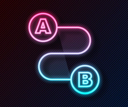 Glowing neon line Route location icon isolated on black background. Map pointer sign. Concept of path or road. GPS navigator. Vectorのイラスト素材