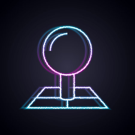 Glowing neon line Folded map with location marker icon isolated on black background. Vectorのイラスト素材