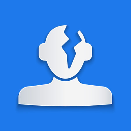 Paper cut Solution to the problem in psychology icon isolated on blue background. Therapy for mental health. Paper art style. Vectorのイラスト素材