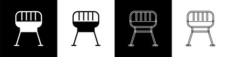 Set Barbecue grill icon isolated on black and white background. BBQ grill party. Vectorのイラスト素材