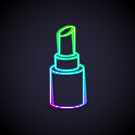 Glowing neon line Lipstick icon isolated on black background. Vectorのイラスト素材
