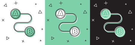 Set Route location icon isolated on white and green, black background. Map pointer sign. Concept of path or road. GPS navigator. Vectorのイラスト素材