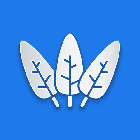 Paper cut Leaf icon isolated on blue background. Leaves sign. Fresh natural product symbol. Paper art style. Vectorのイラスト素材