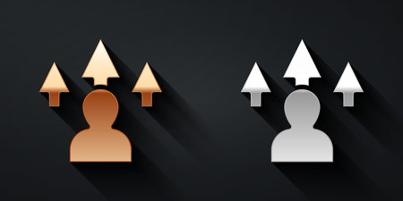 Gold and silver Web design and front end development icon isolated on black background. Long shadow style. Vectorのイラスト素材