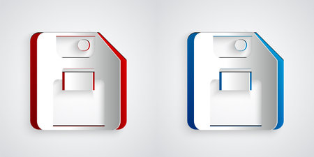 Paper cut Floppy disk for computer data storage icon isolated on grey background. Diskette sign. Paper art style. Vectorのイラスト素材