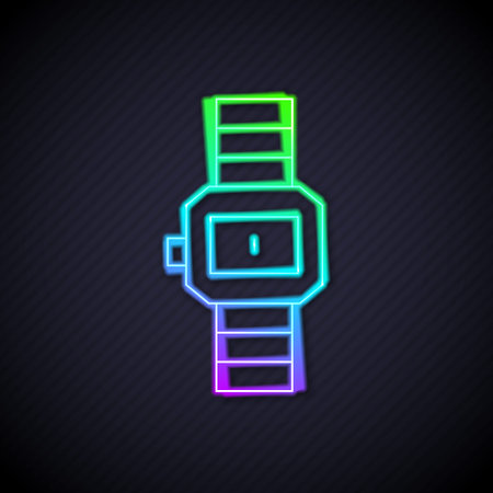 Glowing neon line Wrist watch icon isolated on black background. Wristwatch icon. Vectorのイラスト素材