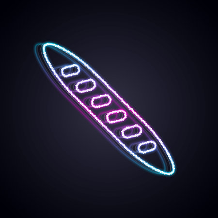 Glowing neon line French baguette bread icon isolated on black background. Vectorのイラスト素材