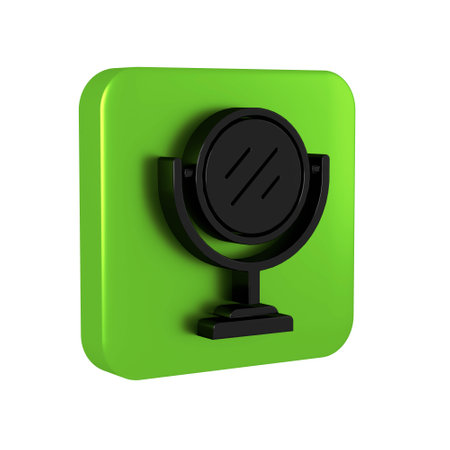 Black Round makeup mirror icon isolated on transparent background. Green square button.の写真素材