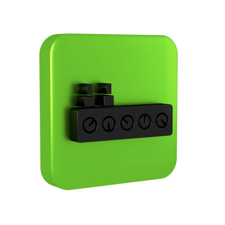 Black Sound mixer controller icon isolated on transparent background. Dj equipment slider buttons. Mixing console. Green square button.の写真素材