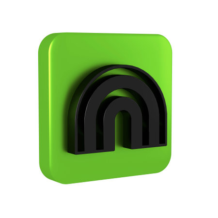 Black Rainbow icon isolated on transparent background. Green square button.の写真素材