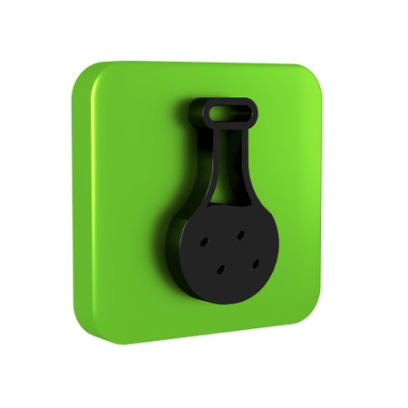 Black Test tube and flask chemical laboratory test icon isolated on transparent background. Laboratory glassware sign. Green square button.の写真素材