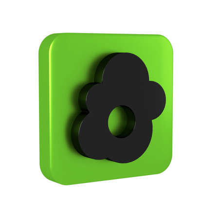 Black Scrambled egg icon isolated on transparent background. Home cooked food, fried egg, healthy breakfast, omelet icon. Green square button.の写真素材