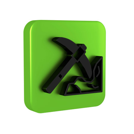 Black Gold mining icon isolated on transparent background. Green square button.の写真素材