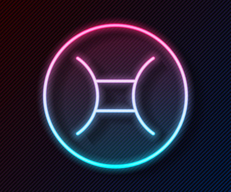 Glowing neon line Gemini zodiac sign icon isolated on black background. Astrological horoscope collection. Vector.のイラスト素材