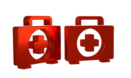 Red First aid kit icon isolated on transparent background. Medical box with cross. Medical equipment for emergency. Healthcare concept. .の写真素材