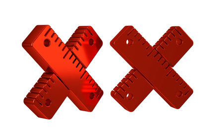 Red Crossed ruler icon isolated on transparent background. Straightedge symbol. .