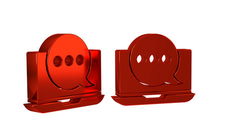 Red New chat messages notification on laptop icon isolated on transparent background. Smartphone...
