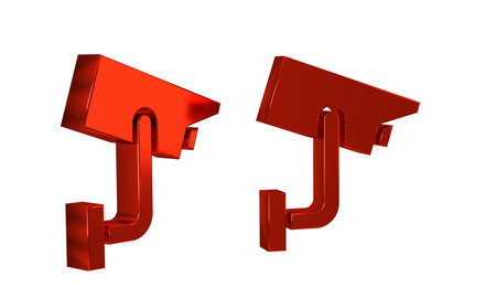 Red Security camera icon isolated on transparent background. .
