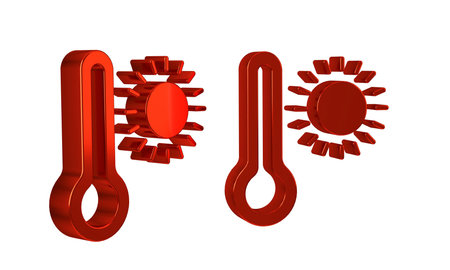 Red Meteorology thermometer measuring heat and cold icon isolated on transparent background....