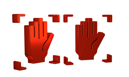 Red Palm print recognition icon isolated on transparent background. Biometric hand scan. Fingerprint...