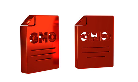 Red GMO icon isolated on transparent background. Genetically modified organism acronym. DNA food...