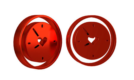 Red Clock with heart icon isolated on transparent background. Valentines day. Love symbol. .