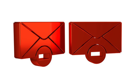 Red Delete envelope icon isolated on transparent background. Delete or error letter. Cross on...