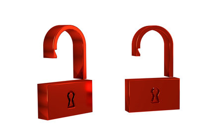 Red Open padlock icon isolated on transparent background. Opened lock sign. Cyber security concept....