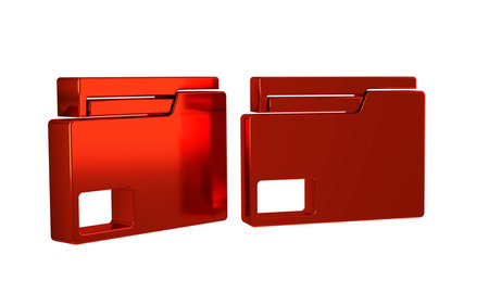 Red Document folder icon isolated on transparent background. Accounting binder symbol. Bookkeeping...