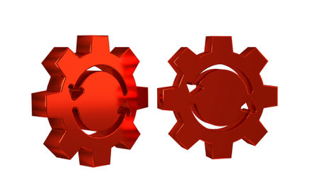 Red Gear and arrows as workflow concept icon isolated on transparent background. Gear reload sign. .の写真素材
