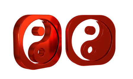 Red Yin Yang symbol of harmony and balance icon isolated on transparent background. .の写真素材