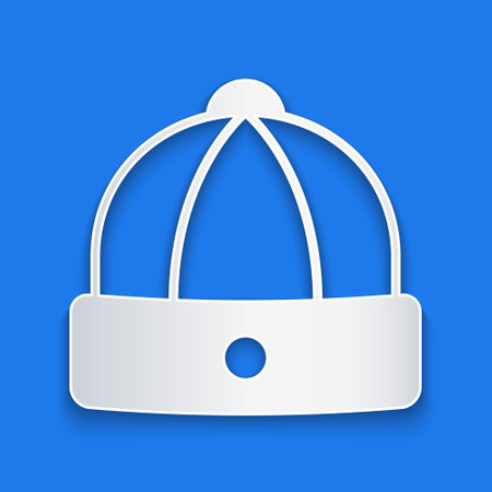 Paper cut Chinese hat icon isolated on blue background. Paper art style. Vector.のイラスト素材