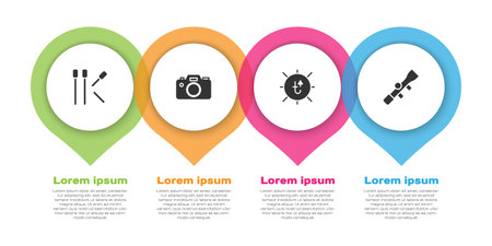 Set Matches, Photo camera, Sun and Sniper optical sight. Business infographic template. Vector.のイラスト素材