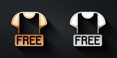 Gold and silver Clothes donation icon isolated on black background. Long shadow style. Vector.のイラスト素材