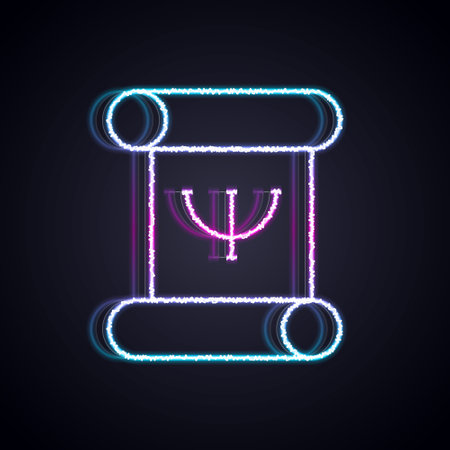 Glowing neon line Psychology book icon isolated on black background. Psi symbol. Mental health concept, psychoanalysis analysis and psychotherapy. Vector.のイラスト素材