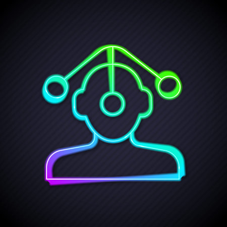 Glowing neon line Hypnosis icon isolated on black background. Vector.のイラスト素材