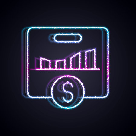 Glowing neon line KPI - Key performance indicator icon isolated on black background. Vector.のイラスト素材