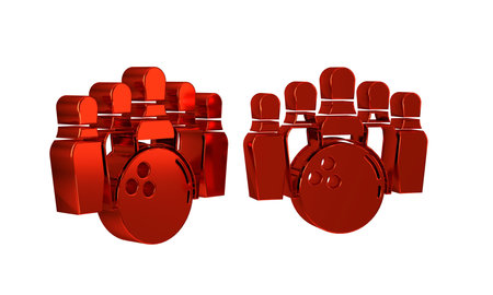 Red Bowling pin and ball icon isolated on transparent background. Sport equipment. .