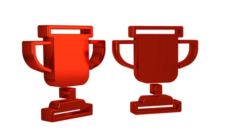 Red Award cup icon isolated on transparent background. Winner trophy symbol. Championship or competition trophy. Sports achievement sign. .の写真素材