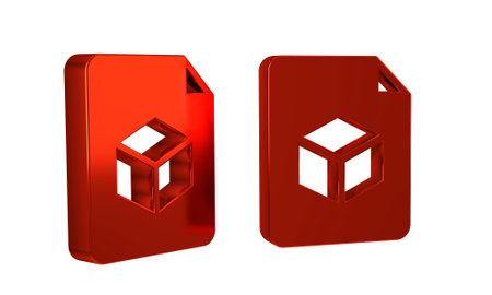 Red Isometric cube file icon isolated on transparent background. Geometric cubes solid icon. 3D square sign. Box symbol. .の写真素材