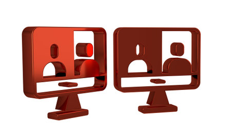 Red Video chat conference icon isolated on transparent background. Computer with video chat interface active session on screen. .の写真素材