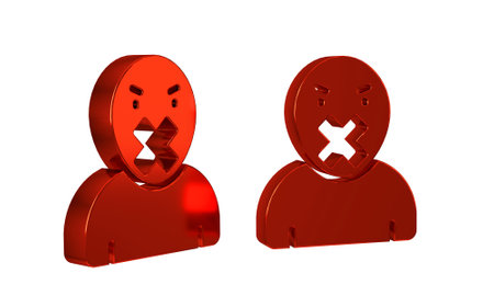 Red Censor and freedom of speech concept icon isolated on transparent background. Media prisoner and human rights concept. Tied mouth. .の写真素材