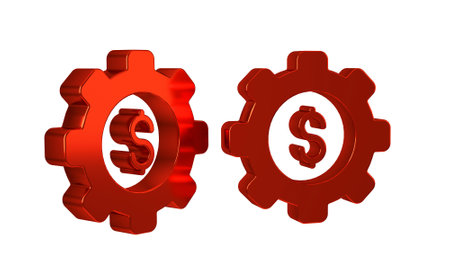 Red Gear with dollar symbol icon isolated on transparent background. Business and finance conceptual icon. .の写真素材