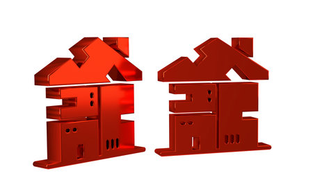 Red Homeless cardboard house icon isolated on transparent background. .の写真素材
